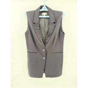 LOFT Outlet Womens Black Longline Sleeveless Blazer Vest Size M Button Front